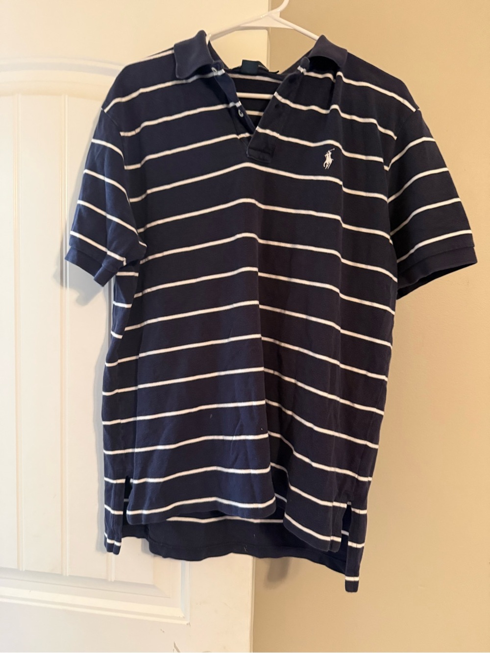 Ralph Lauren Navy and White Striped Polo Shirt